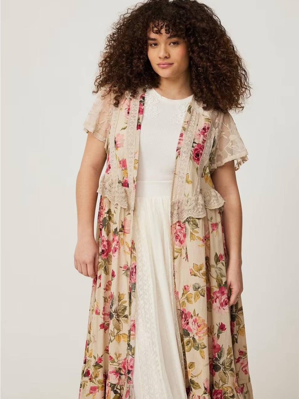 torrid Beige Floral Embroidered Sheer Cover-Up